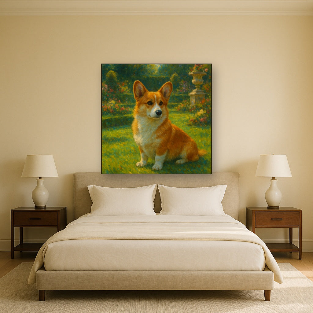 Pembroke Welsh Corgi in Royal English Garden No. 8 Fine Art Oil Painting - View 3