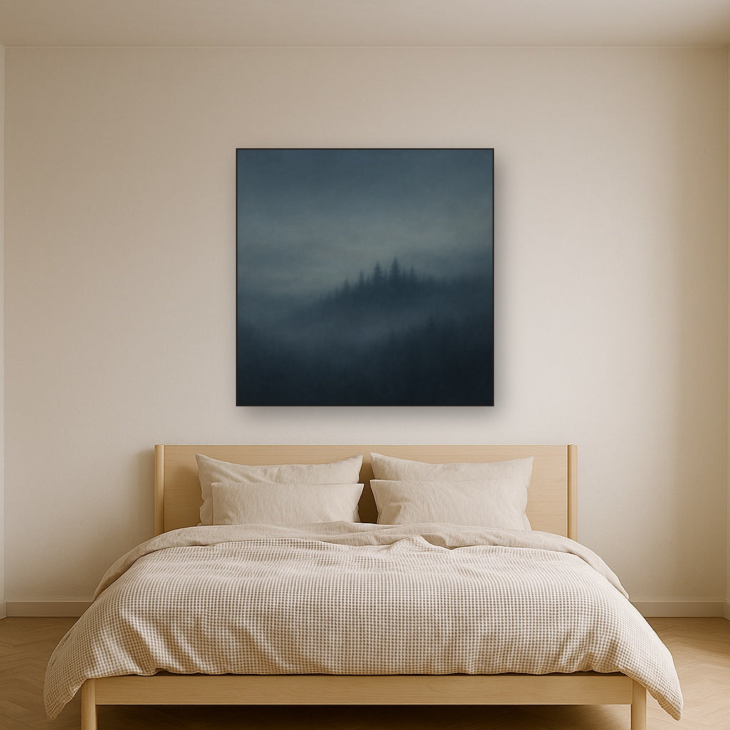 Dusk over Silent Pine Ridgeline in Charcoal Fog No. 16 Oil Painting - View 3