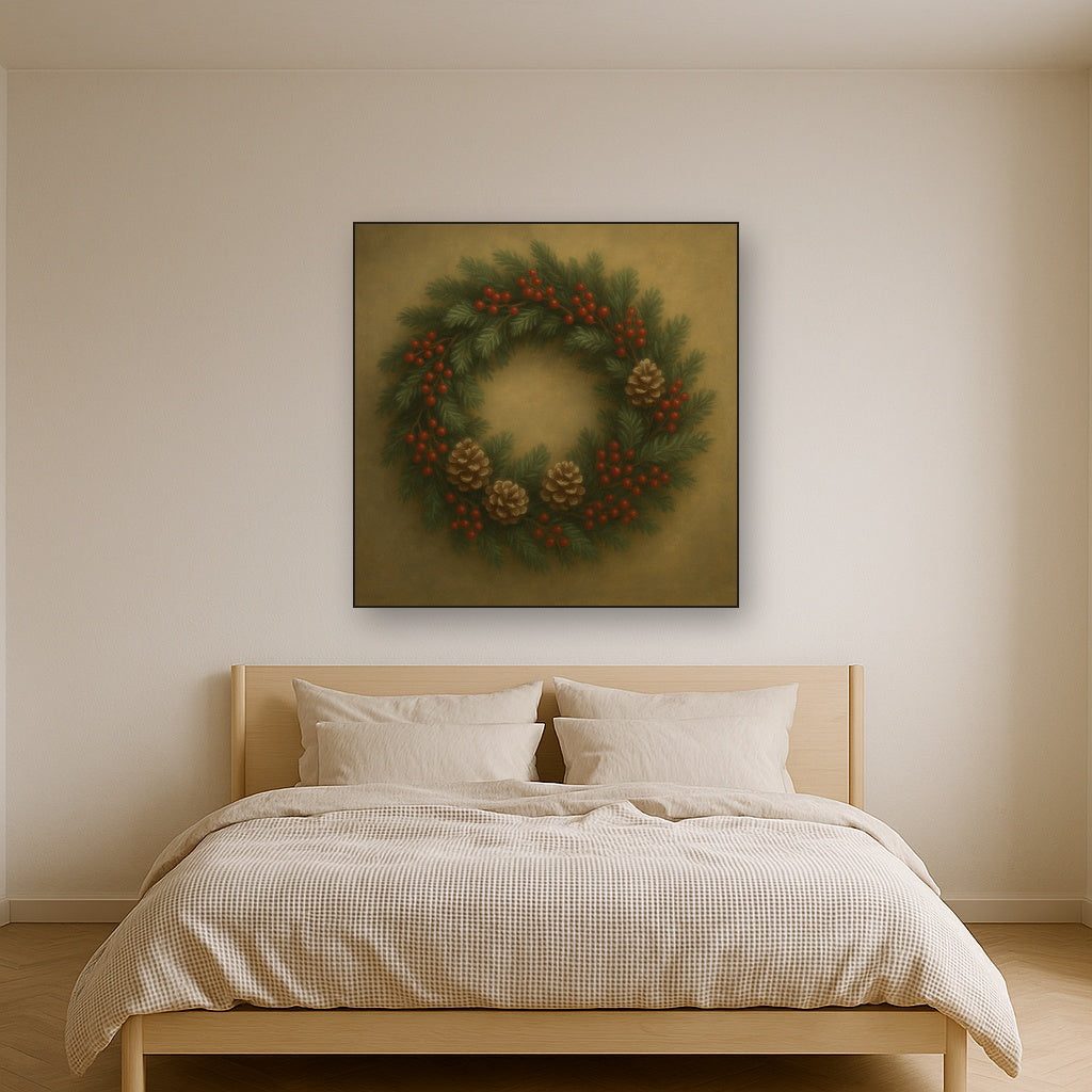 Vintage Holiday Botanical Wreath & Berries No. 6 Oil Painting - View 3