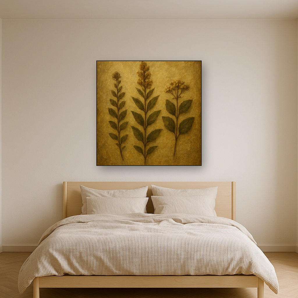 Antique Botanical Herbarium Study No. 3 Oil Painting - Styled in Master Bedroom