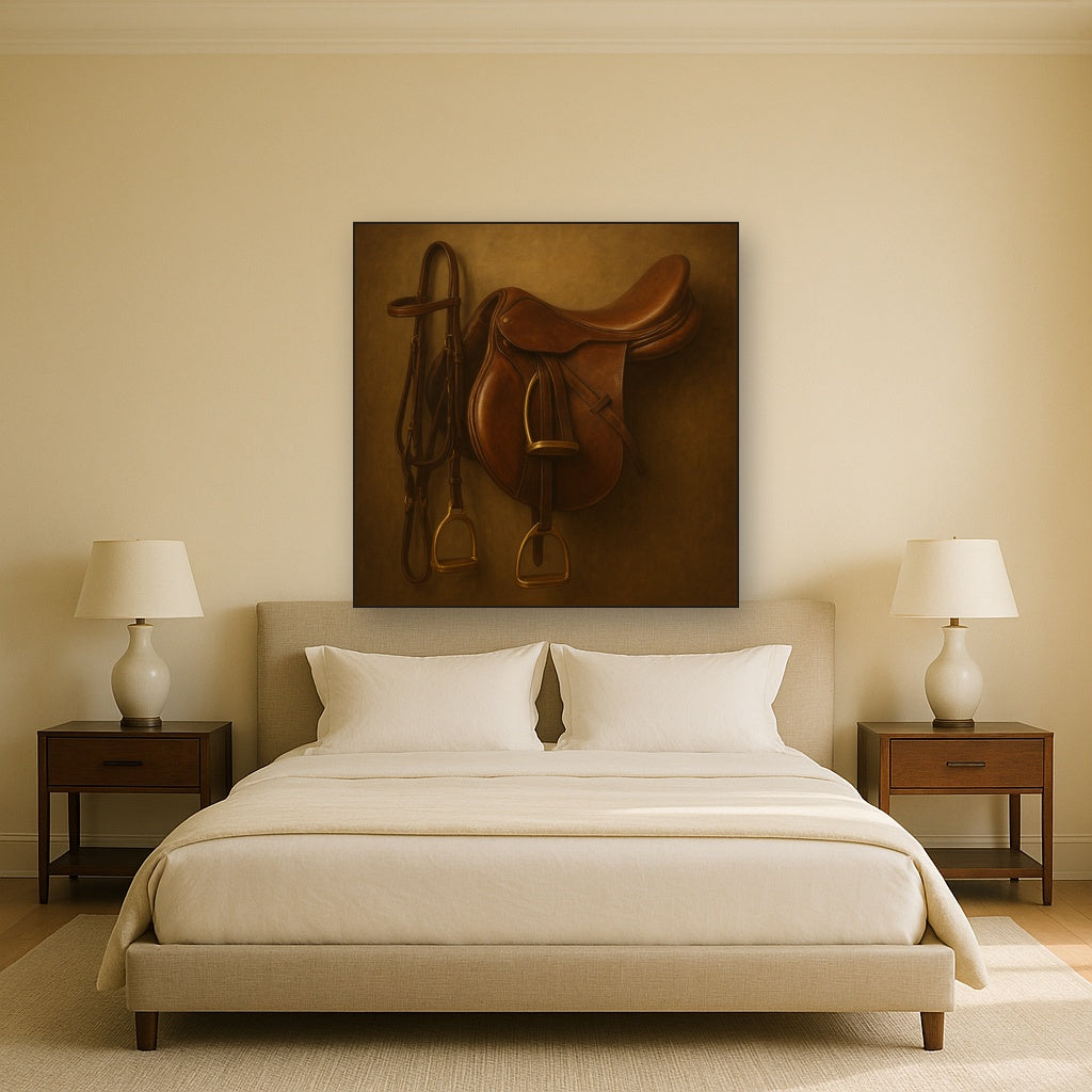 Vintage Bridle & Polished Leather Saddle No. 2 Oil Painting - View 3