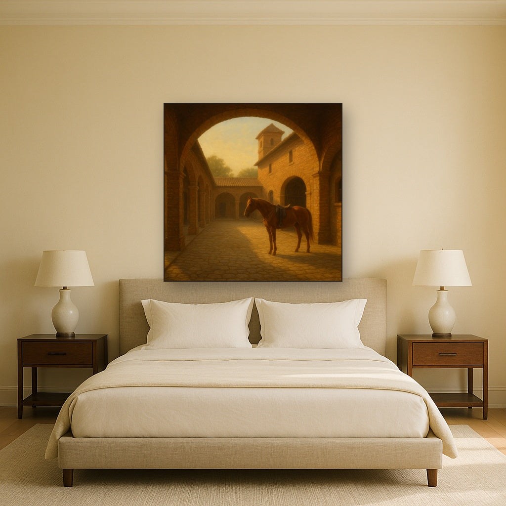 Equestrian Stable Courtyard in Late Afternoon No. 14 Oil Painting - View 3