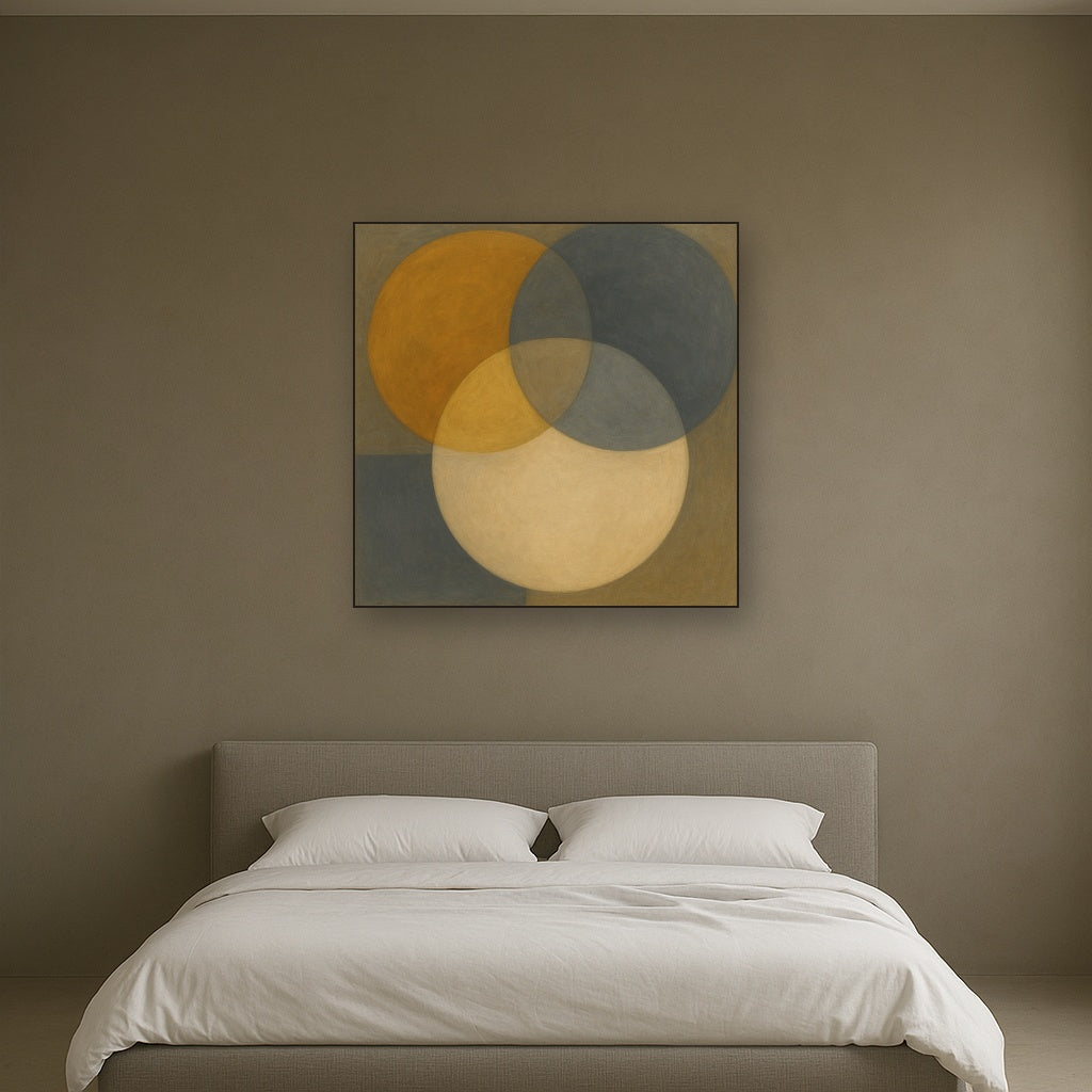 Intersecting Discs in Burnished Ochre & Slate No. 9 Fine Art Oil Painting - View 3
