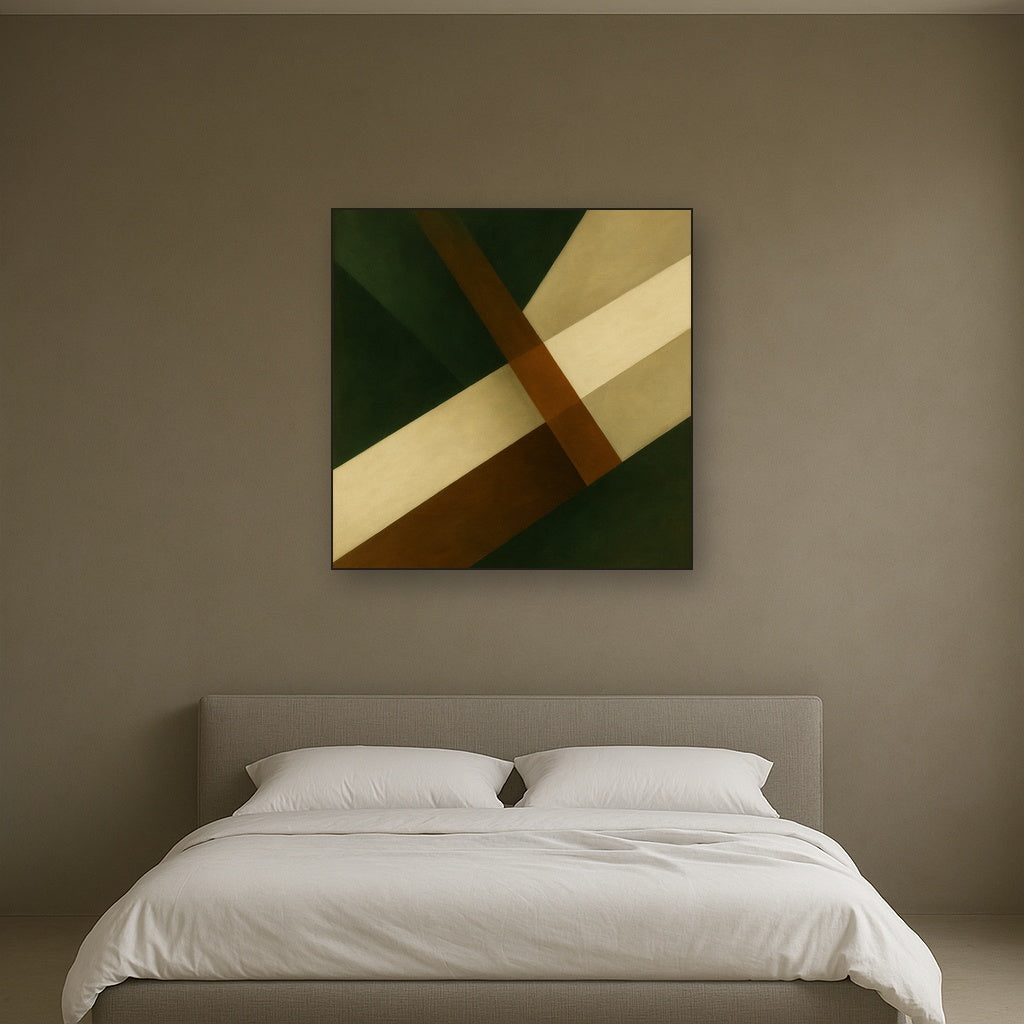 Kinetic Diagonal Planes in Forest & Alabaster No. 7 Fine Art Oil Painting - View 3