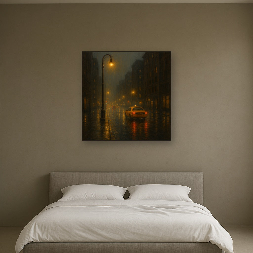 Rain-Drenched Manhattan Avenue Lights No. 12 Oil Painting - View 3