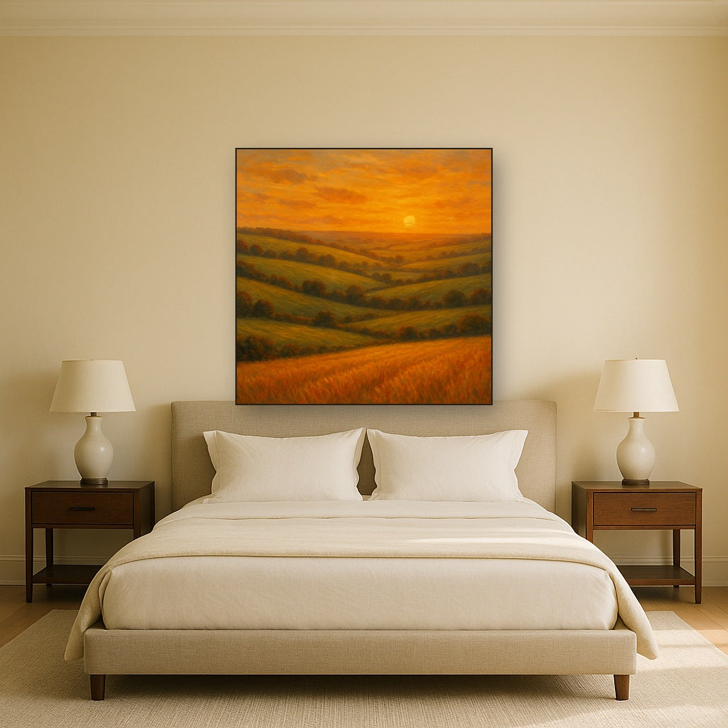 Rolling Pastoral Hills in Warm Golden Sunset No. 9 Fine Art Oil Painting - View 3