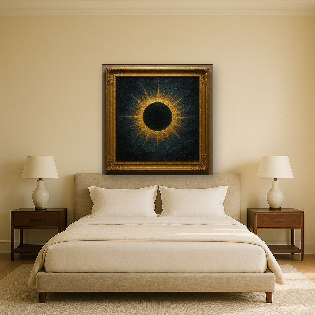 Celestial Solar Eclipse Gilded Oil Painting - View 3