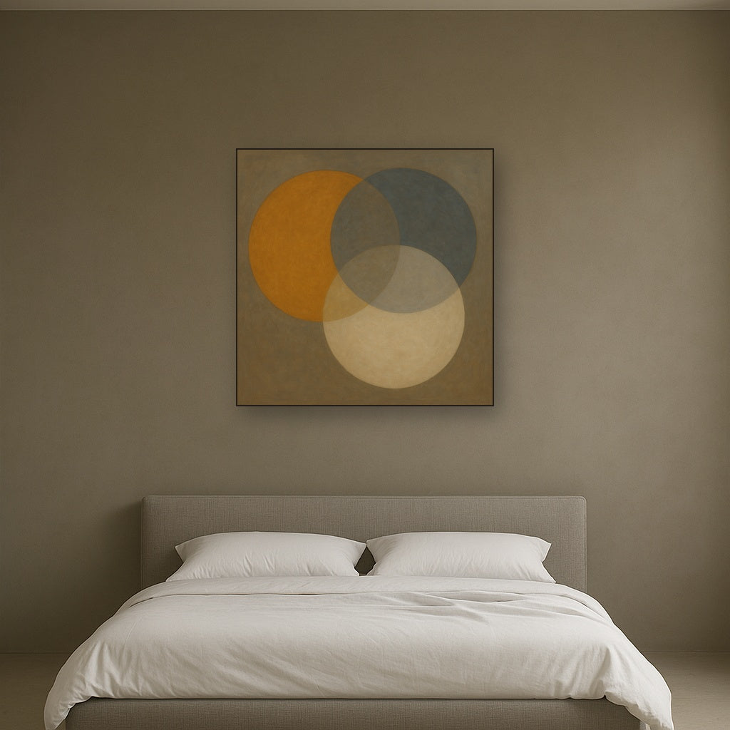 Intersecting Discs in Burnished Ochre & Slate No. 8 Fine Art Oil Painting - View 3