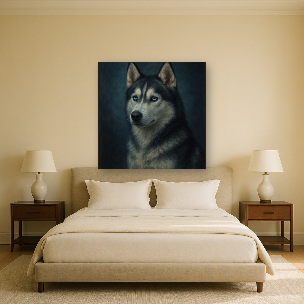 Siberian Husky with Luminous Ice Blue Eyes Fine Art Oil Painting - View 3