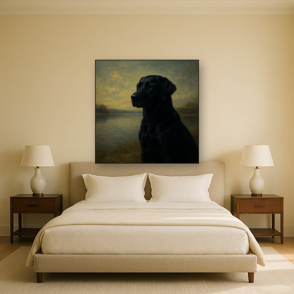 Black Labrador Retriever by Misty Lake Horizon No. 2 Fine Art Oil Painting - View 3