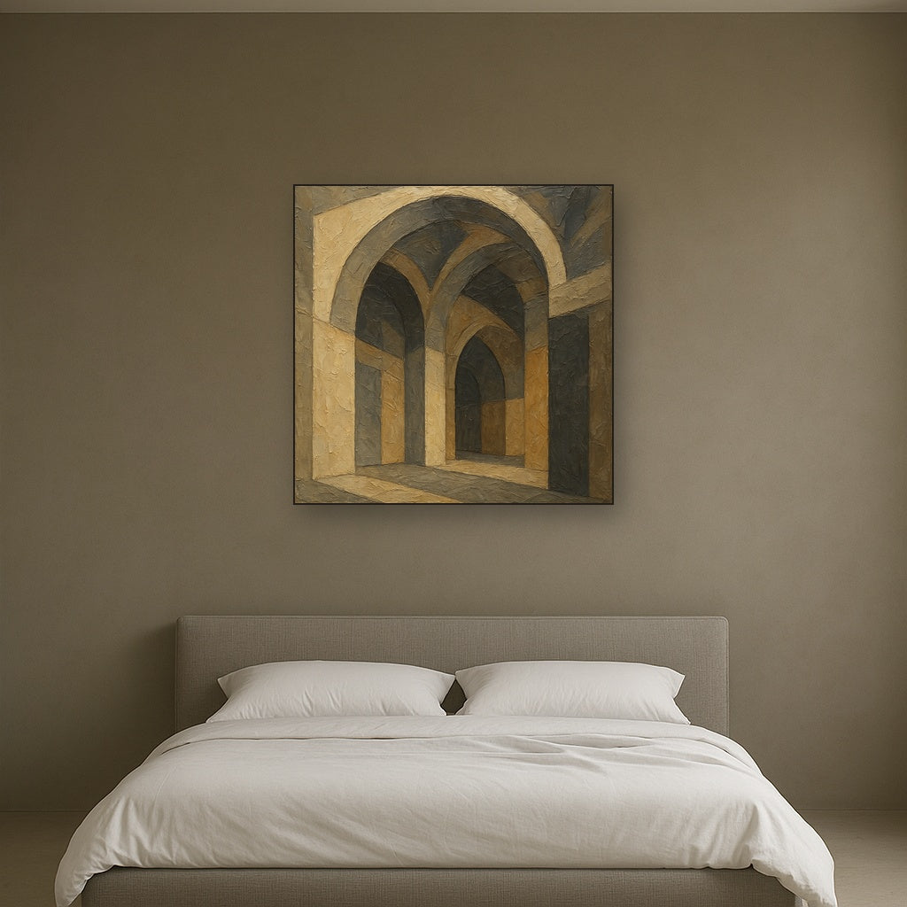 Modernist Vault Archway Geometric Oil Painting - View 3