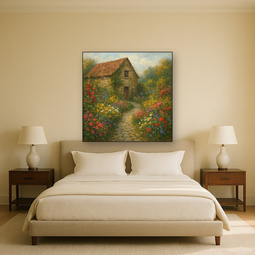 Rustic Stone Cottage Path with Wild Garden Blooms No. 3 Fine Art Oil Painting - View 3