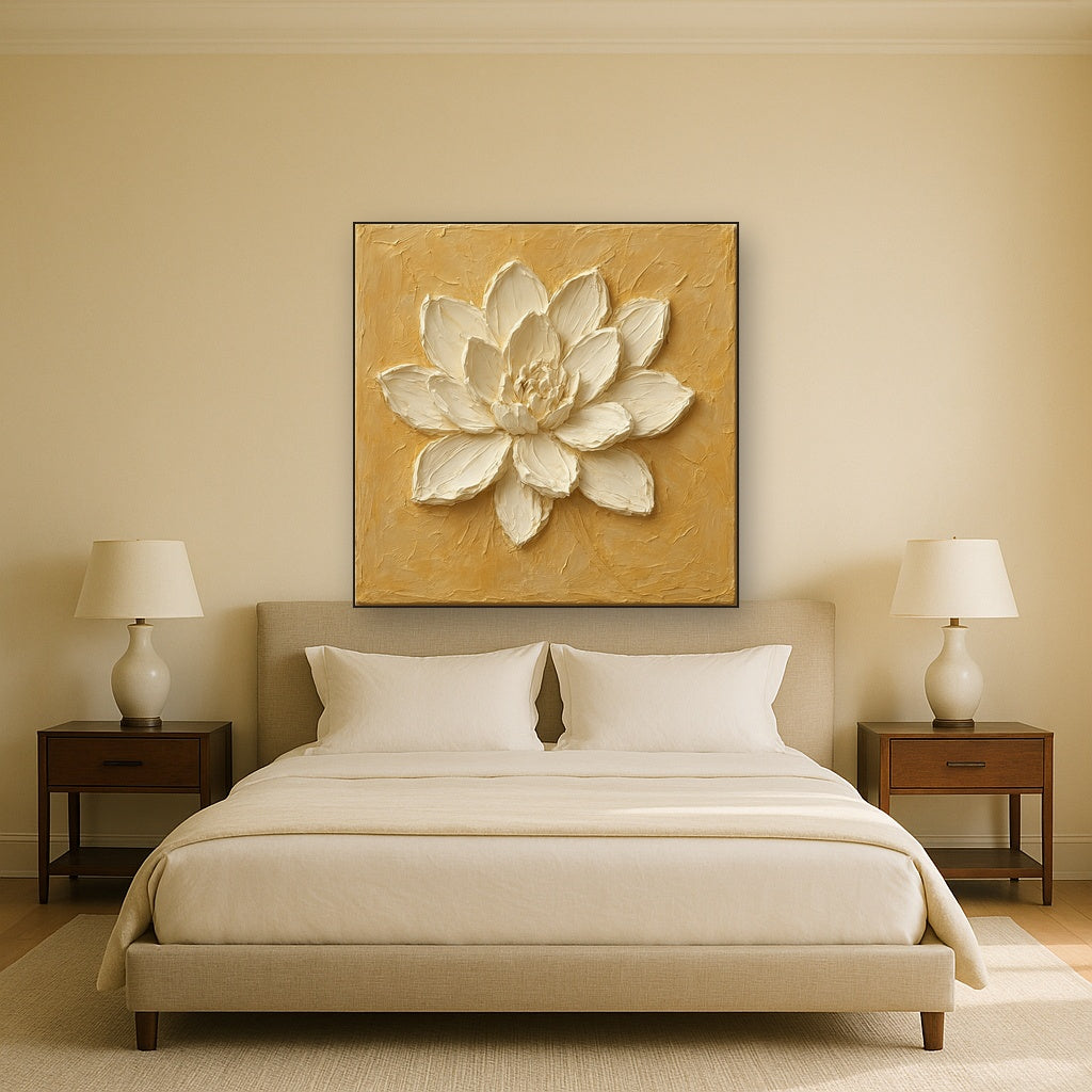 Sculptural White Petals Heavy Impasto Oil Painting - View 3