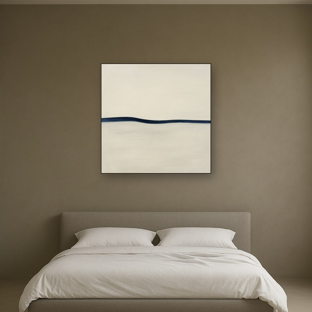 Minimalist Continuous Line Horizon in Deep Indigo Fine Art Oil Painting - View 3