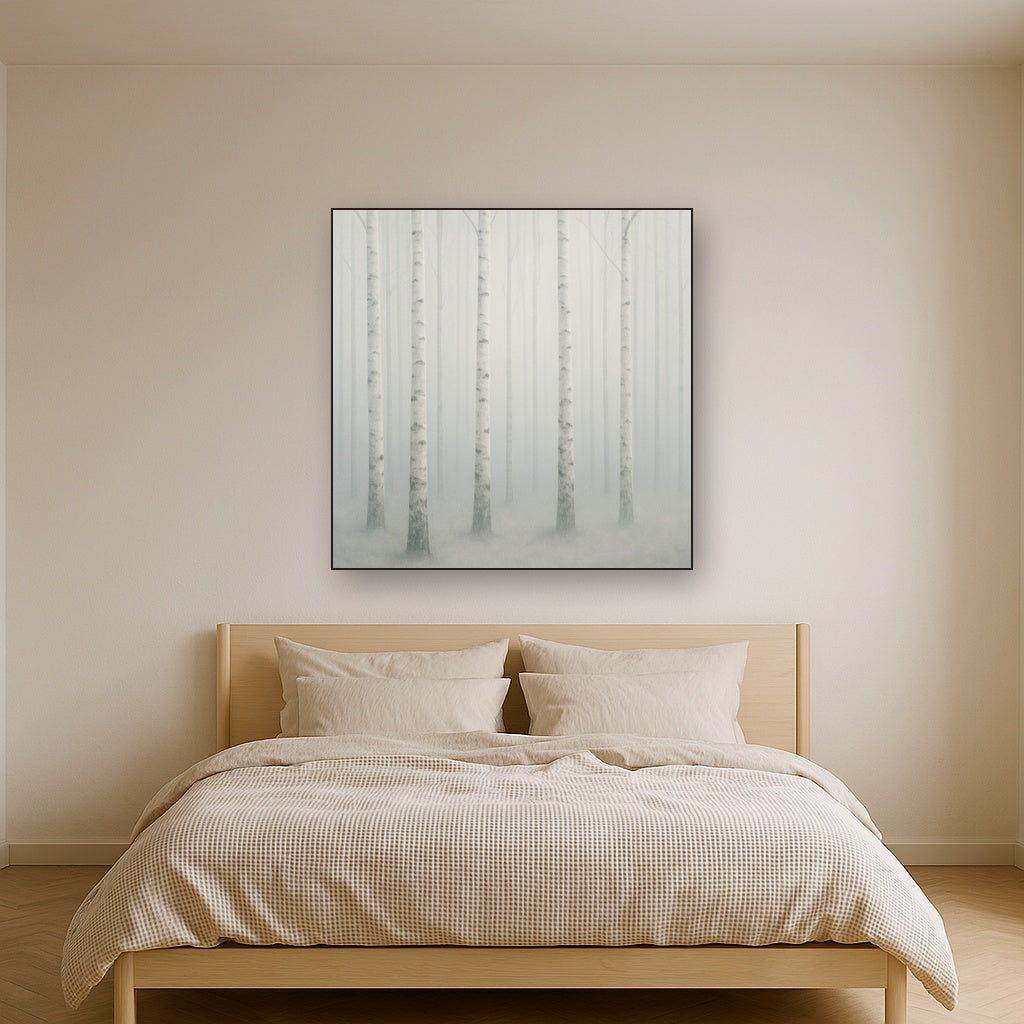 Pale Birch Woodland Silhouette in Whiteout No. 8 Oil Painting - View 3
