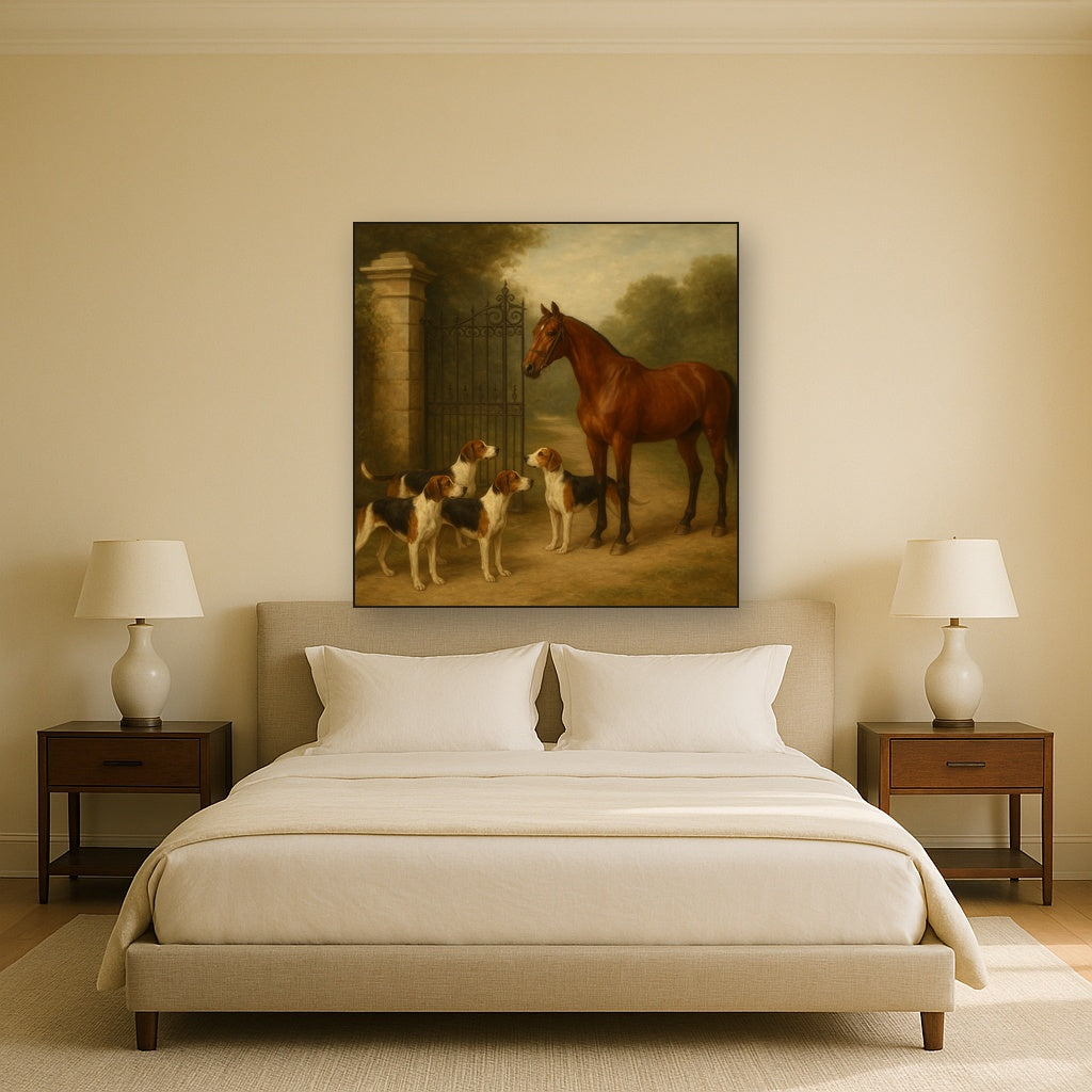 Hunting Hounds & Thoroughbred by Estate Gate No. 15 Oil Painting - View 3