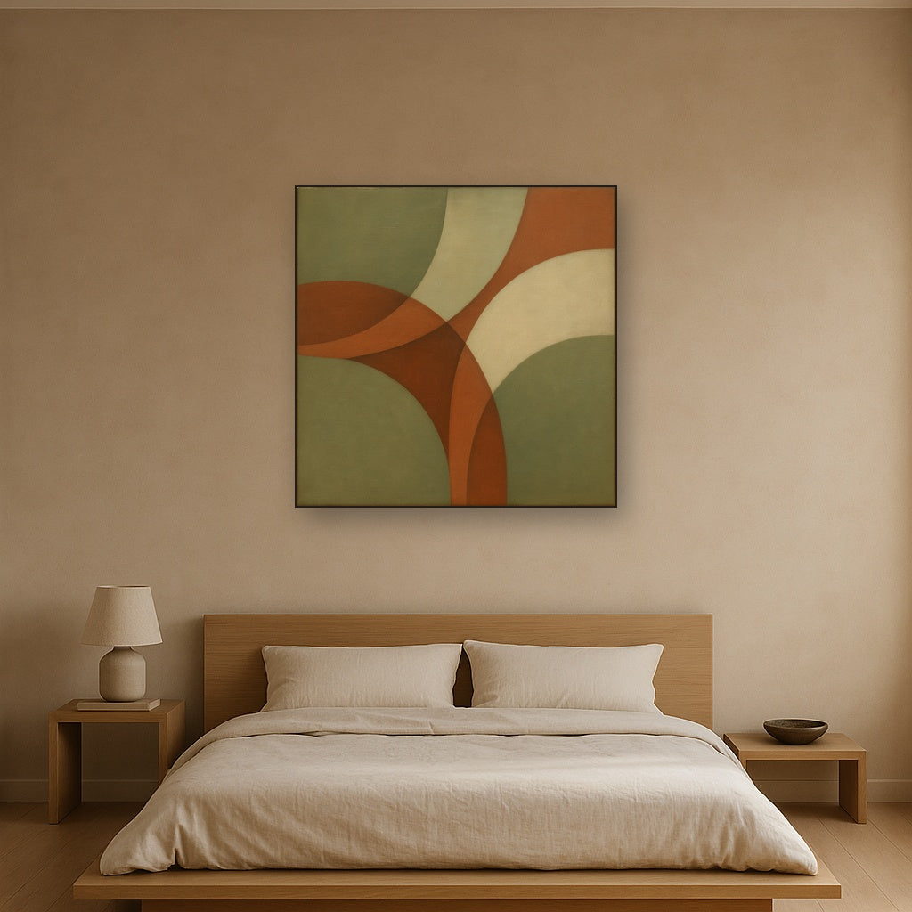 Intersecting Curved Forms in Olive & Rust No. 21 Oil Painting - View 3