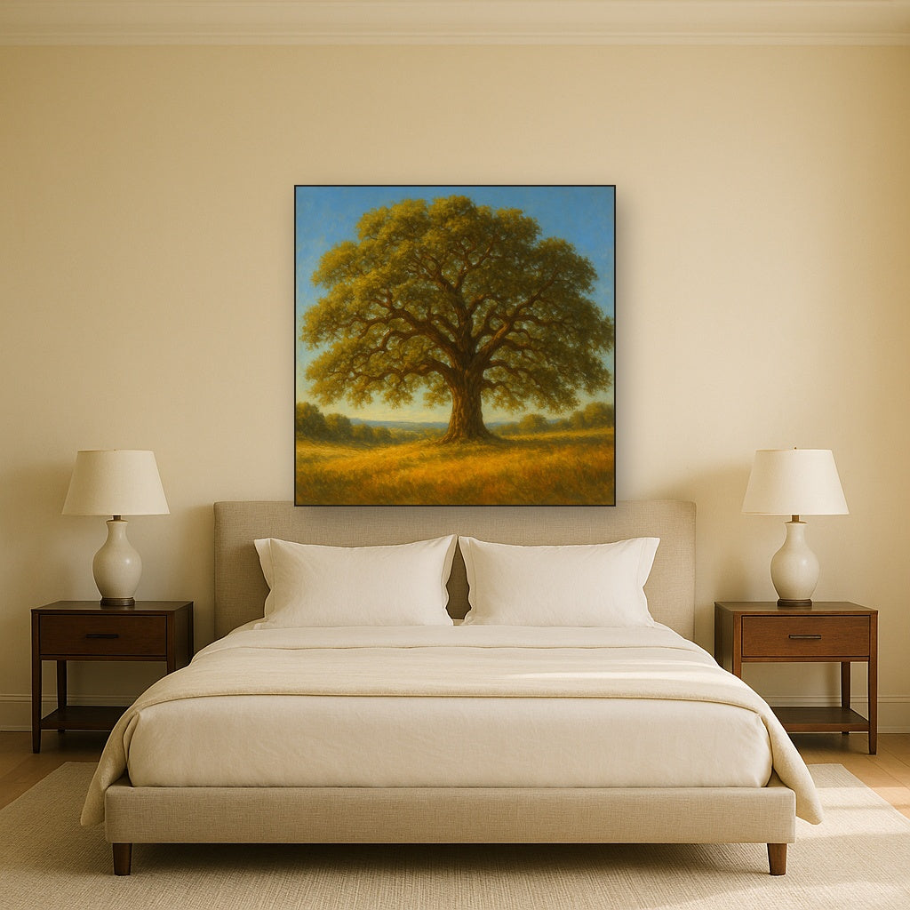 Old Oak Tree on Sunlit Meadow Ridge No. 4 Fine Art Oil Painting - View 3