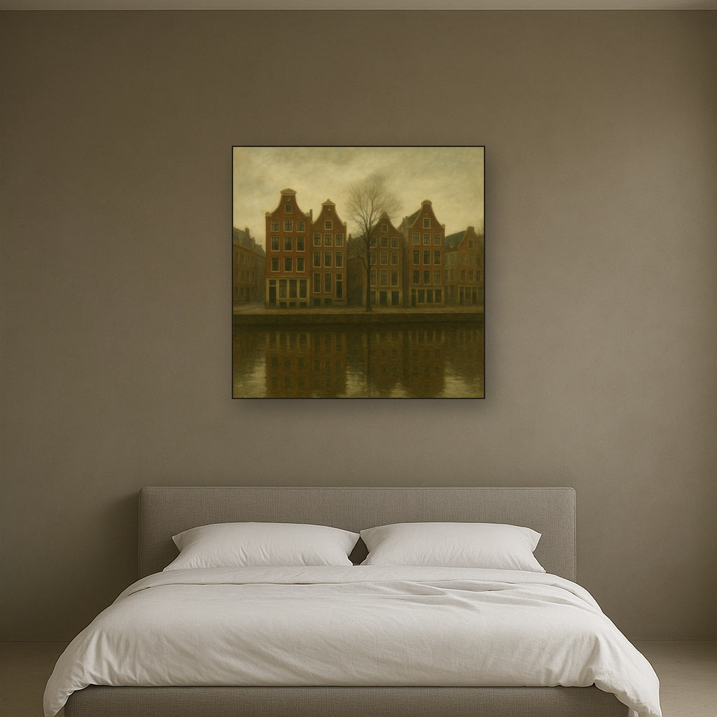 Amsterdam Canal Houses Under Overcast Sky No. 3 Oil Painting - View 3