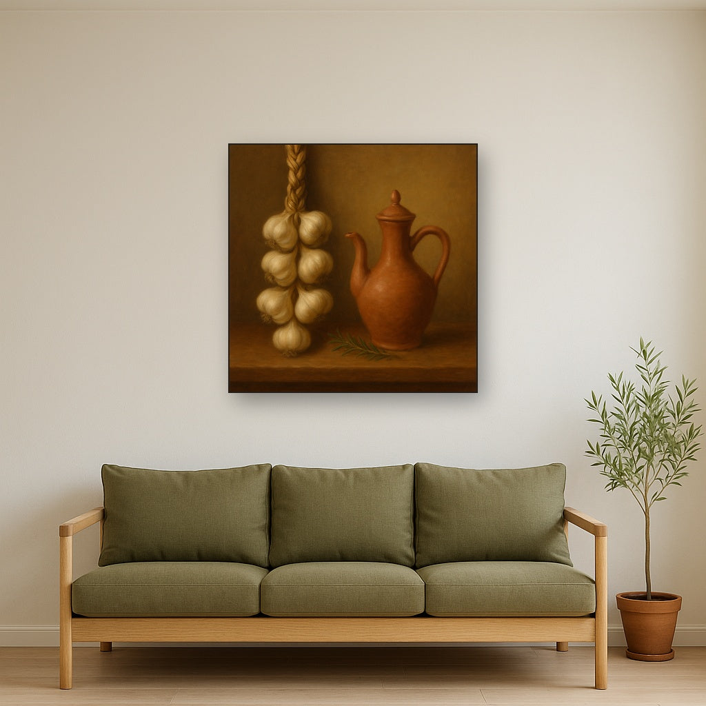Tuscan Garlic Braid & Terracotta Cruet No. 4 Oil Painting - View 3