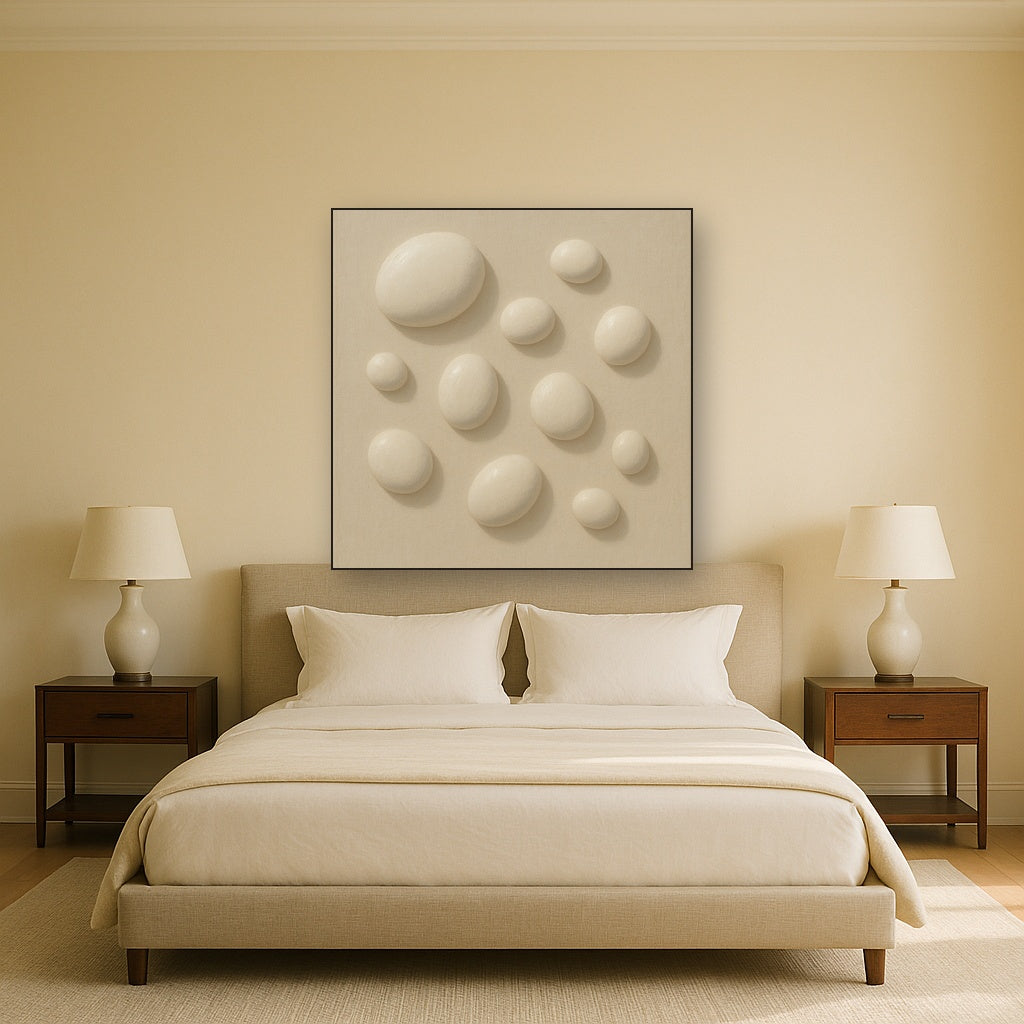 Organic Pebble Relief in White No. 6 - Modern Fine Art Oil Painting - View 3