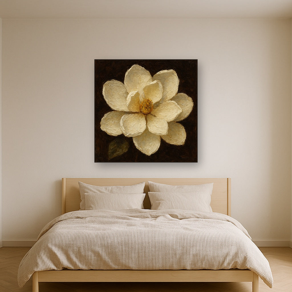 Oversized White Magnolia Blossom Oil Painting - View 3