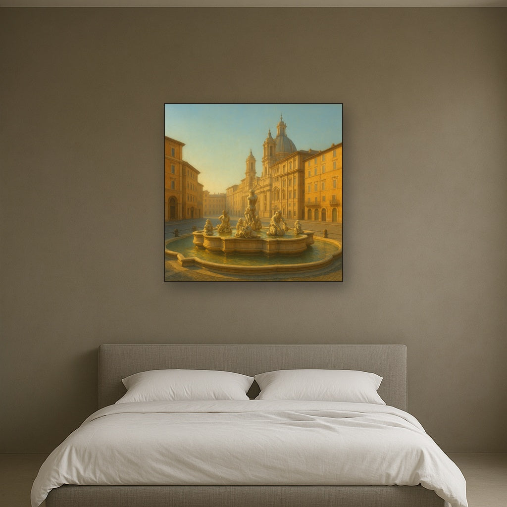 Rome Piazza Fountain in Morning Sunlight No. 3 Oil Painting - View 3