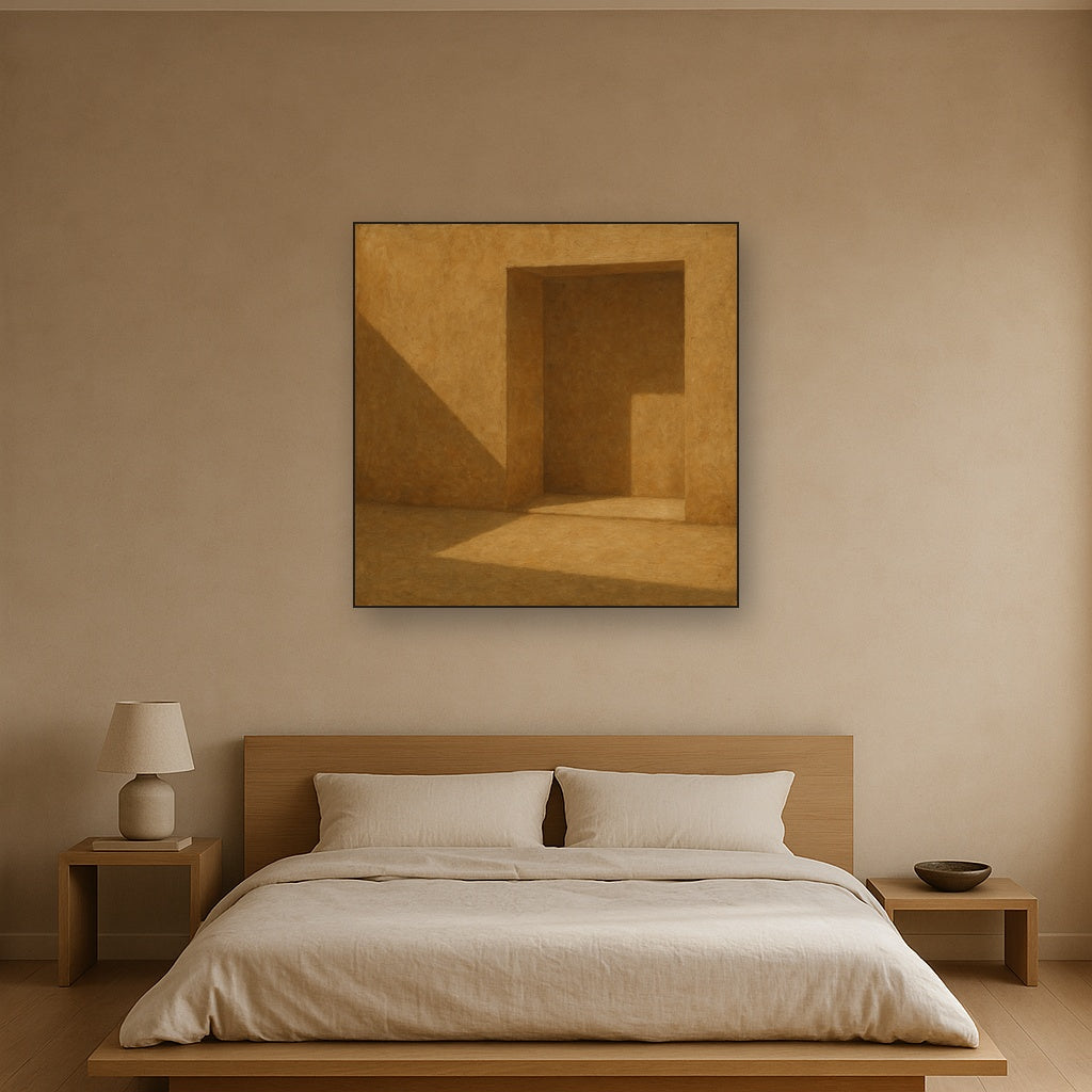 Kyoto Courtyard Shadow Japandi Oil Painting - Styled in Master Bedroom