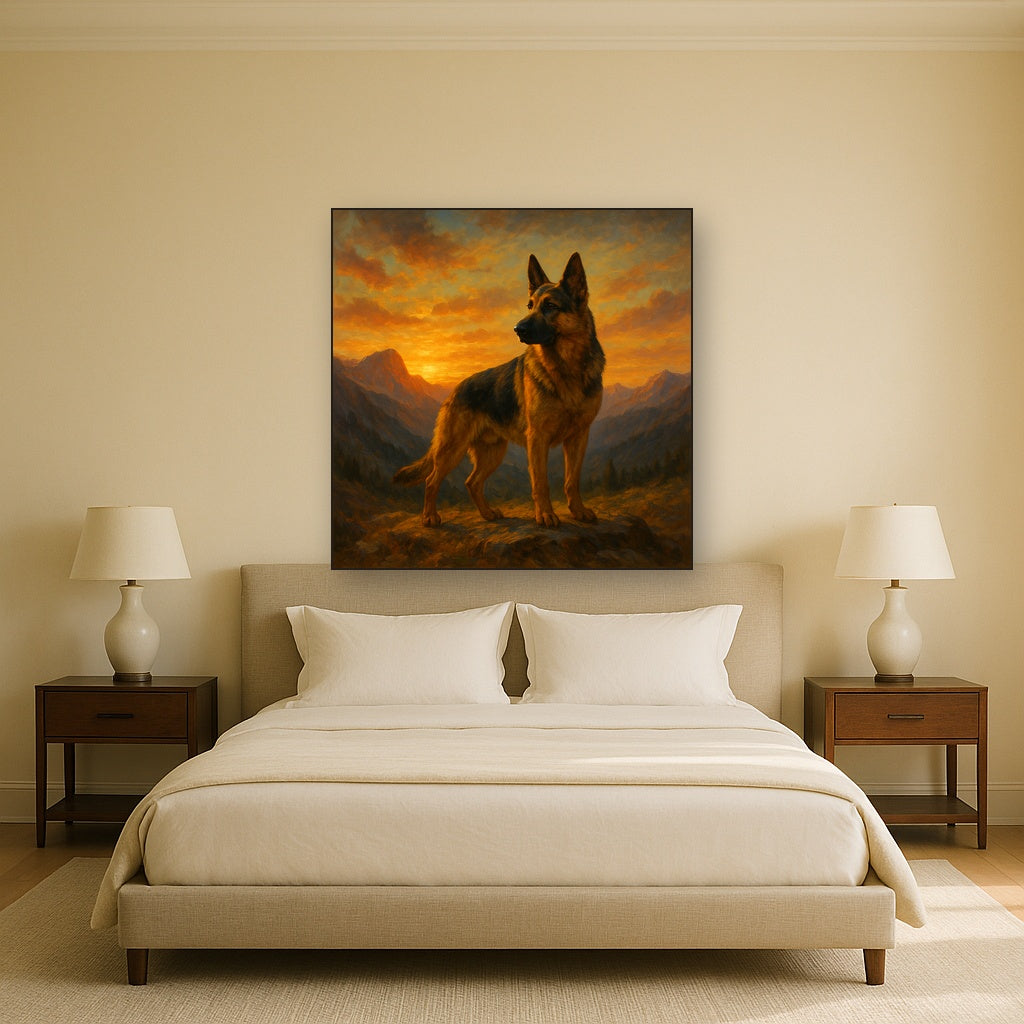 German Shepherd Standing in Alpine Sunset No. 12 Fine Art Oil Painting - View 3