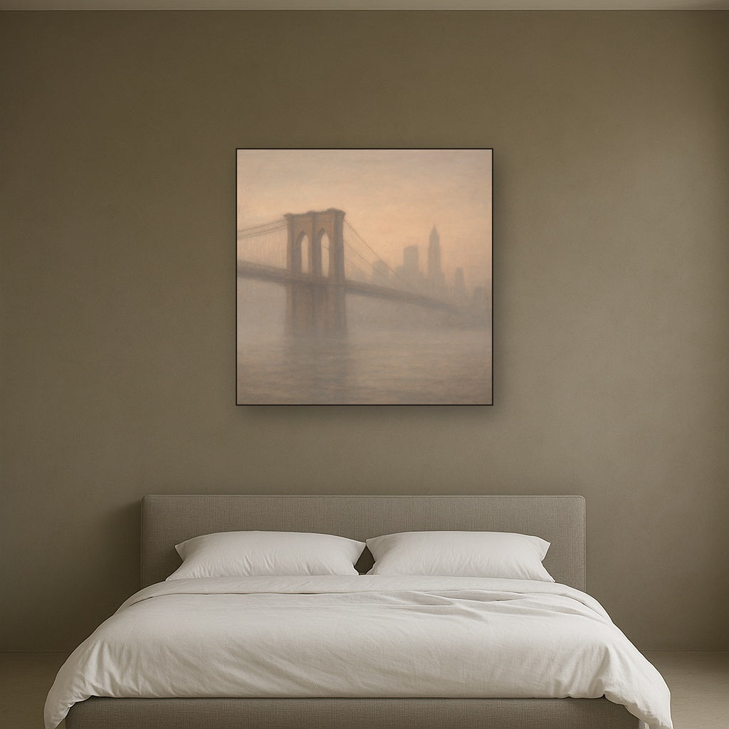 Brooklyn Bridge in Morning River Mist No. 11 Oil Painting - View 3
