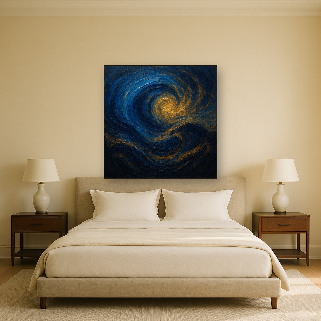 Imperial Sapphire & Midnight Wave Oil Painting - Styled in Master Bedroom