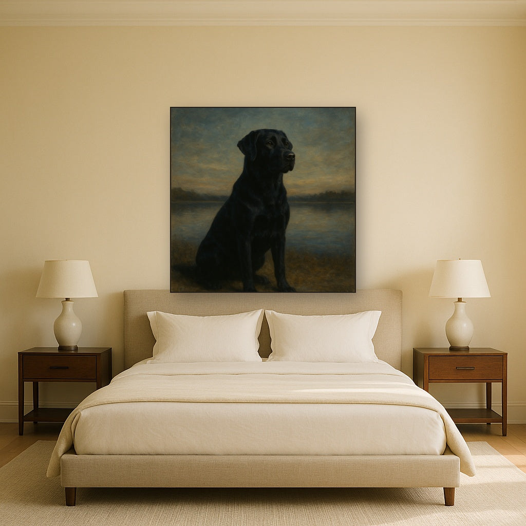 Black Labrador Retriever by Misty Lake Horizon No. 8 Fine Art Oil Painting - View 3