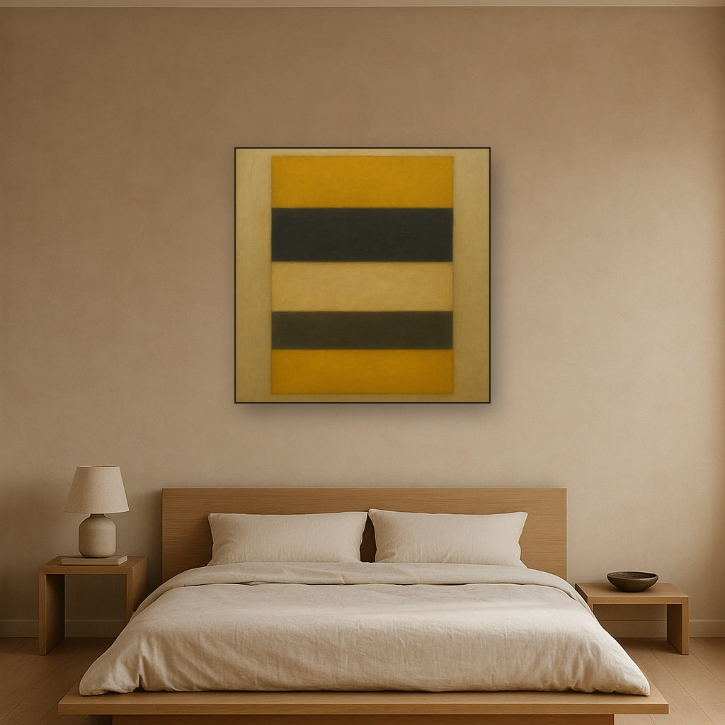 Stacked Horizon Blocks in Mustard & Charcoal No. 2 Oil Painting - View 3
