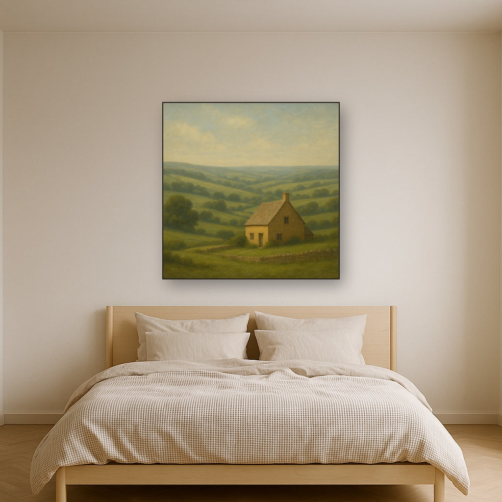 Rolling Cotswold Hills & Stone Cottage No. 5 Oil Painting - View 3