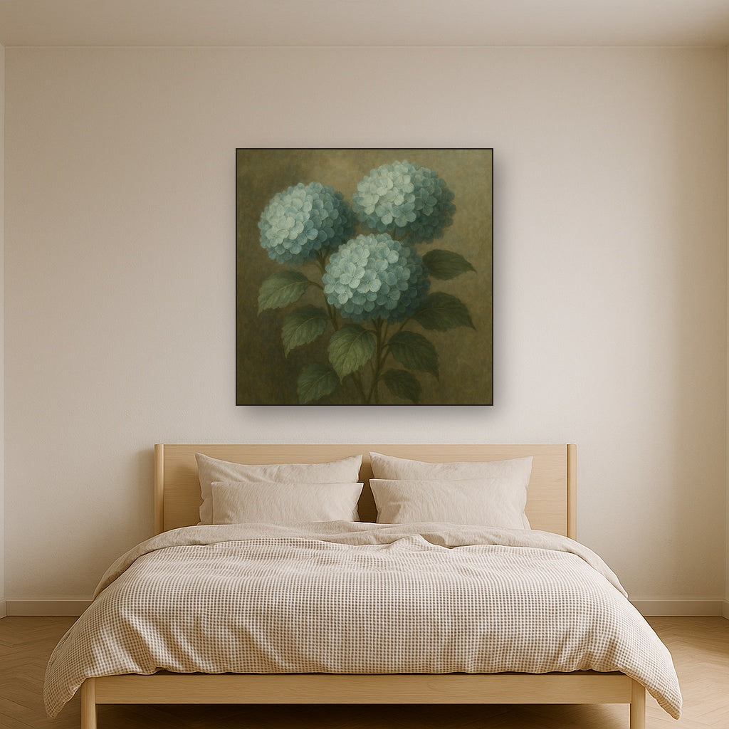 Hydrangea Trio in Dusty Blue & Antiqued Sage No. 11 Fine Art Oil Painting - View 3