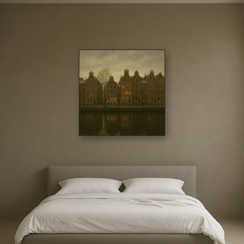 Amsterdam Canal Houses Under Overcast Sky No. 20 Oil Painting - View 3