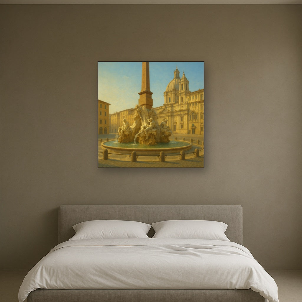 Rome Piazza Fountain in Morning Sunlight No. 7 Oil Painting - View 3
