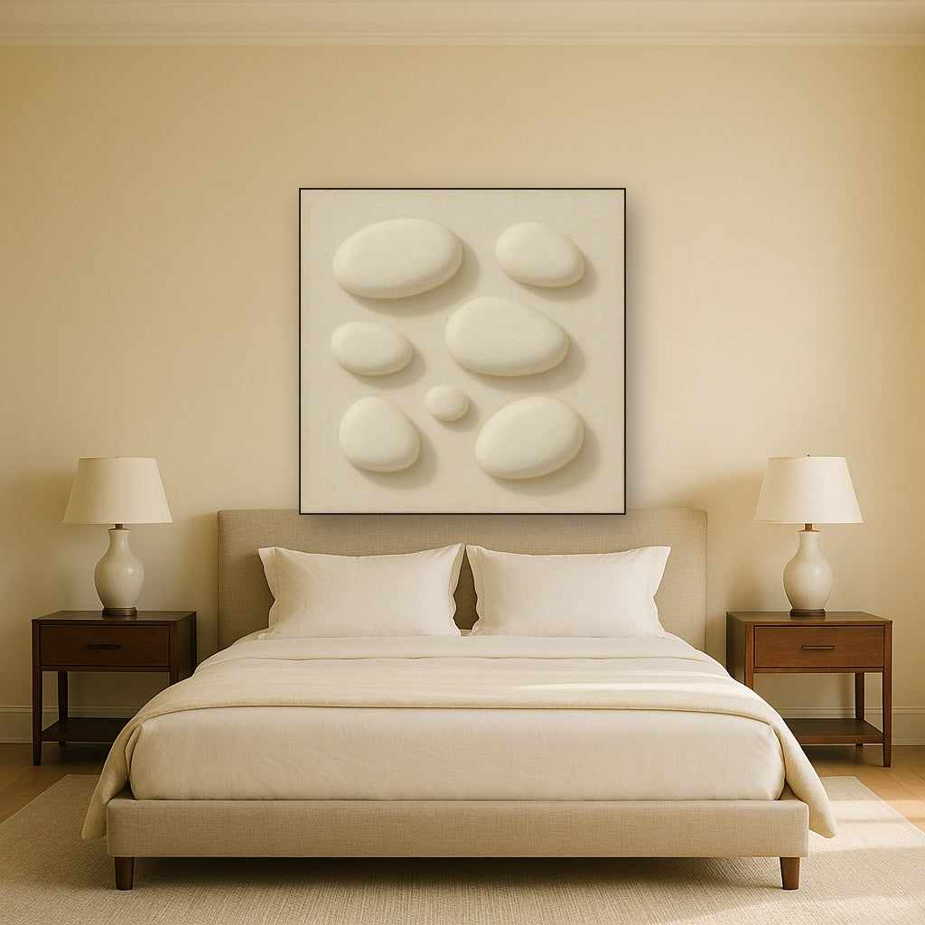 Organic Pebble Relief in White No. 6 - Modern Fine Art Oil Painting - View 3