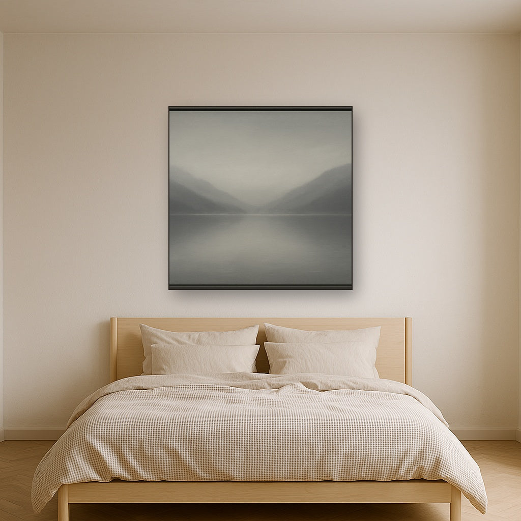 Misty Fjord Horizon in Monochromatic Slate No. 6 Oil Painting - View 3