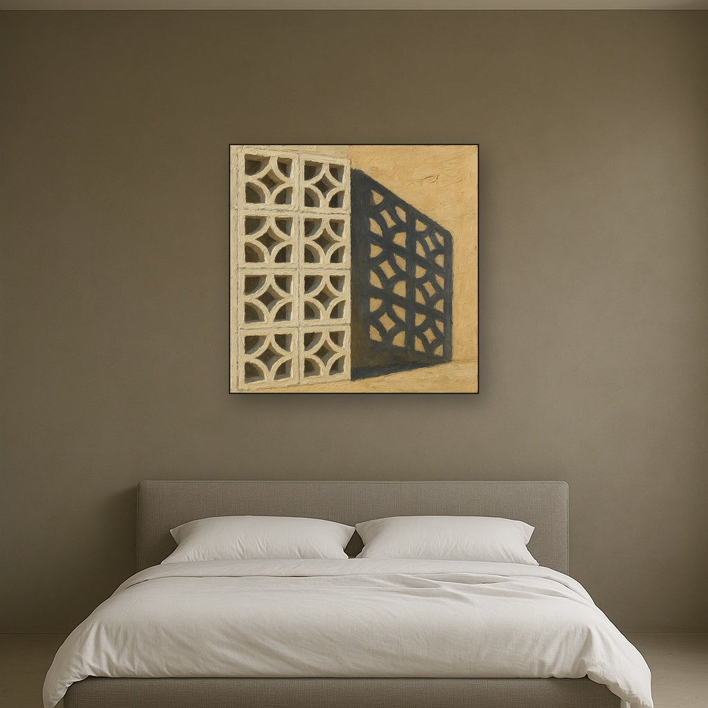 Desert Modern Breeze Block Shadow No. 7 Oil Painting - Styled in Master Bedroom