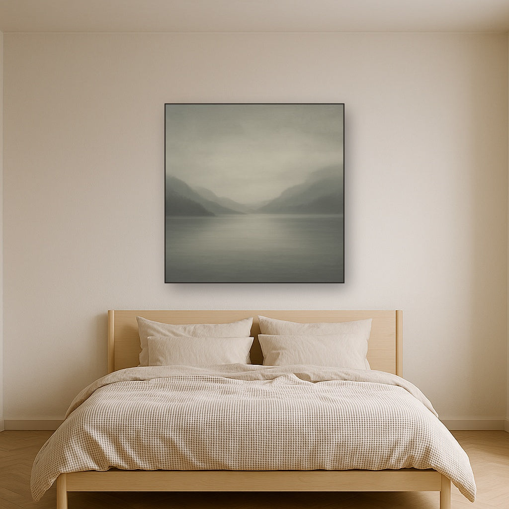 Misty Fjord Horizon in Monochromatic Slate No. 3 Oil Painting - View 3