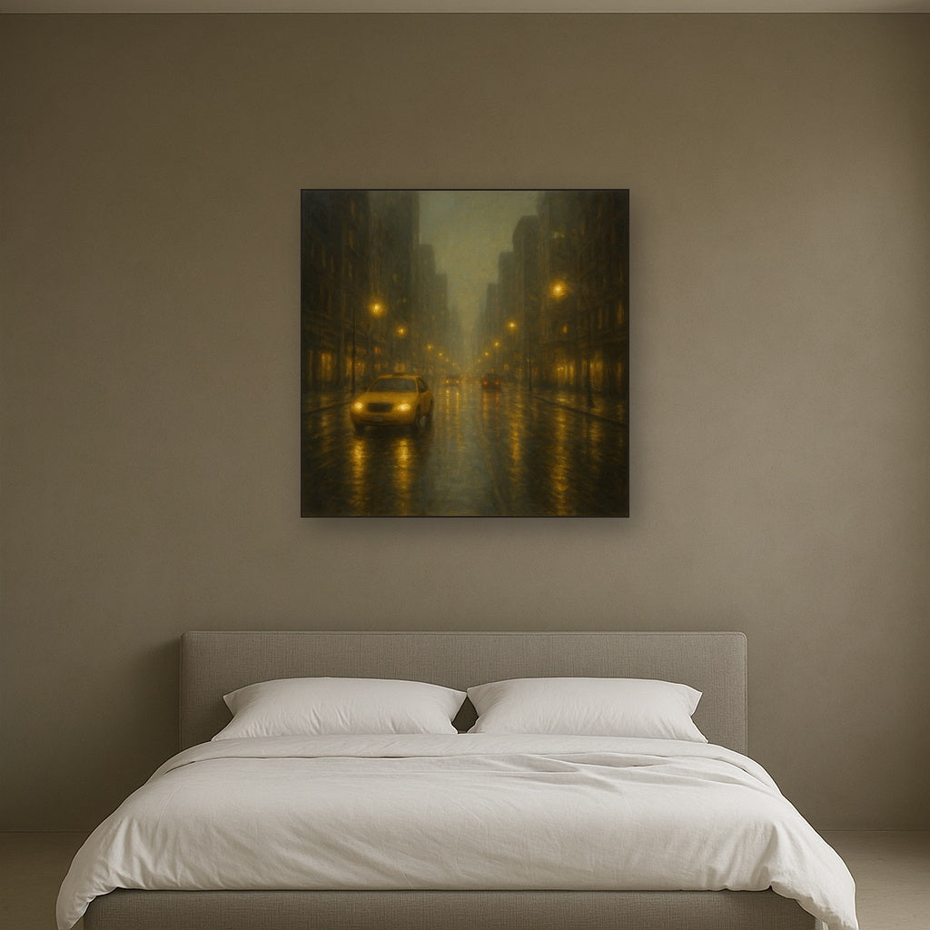 Rain-Drenched Manhattan Avenue Lights No. 16 Oil Painting - View 3