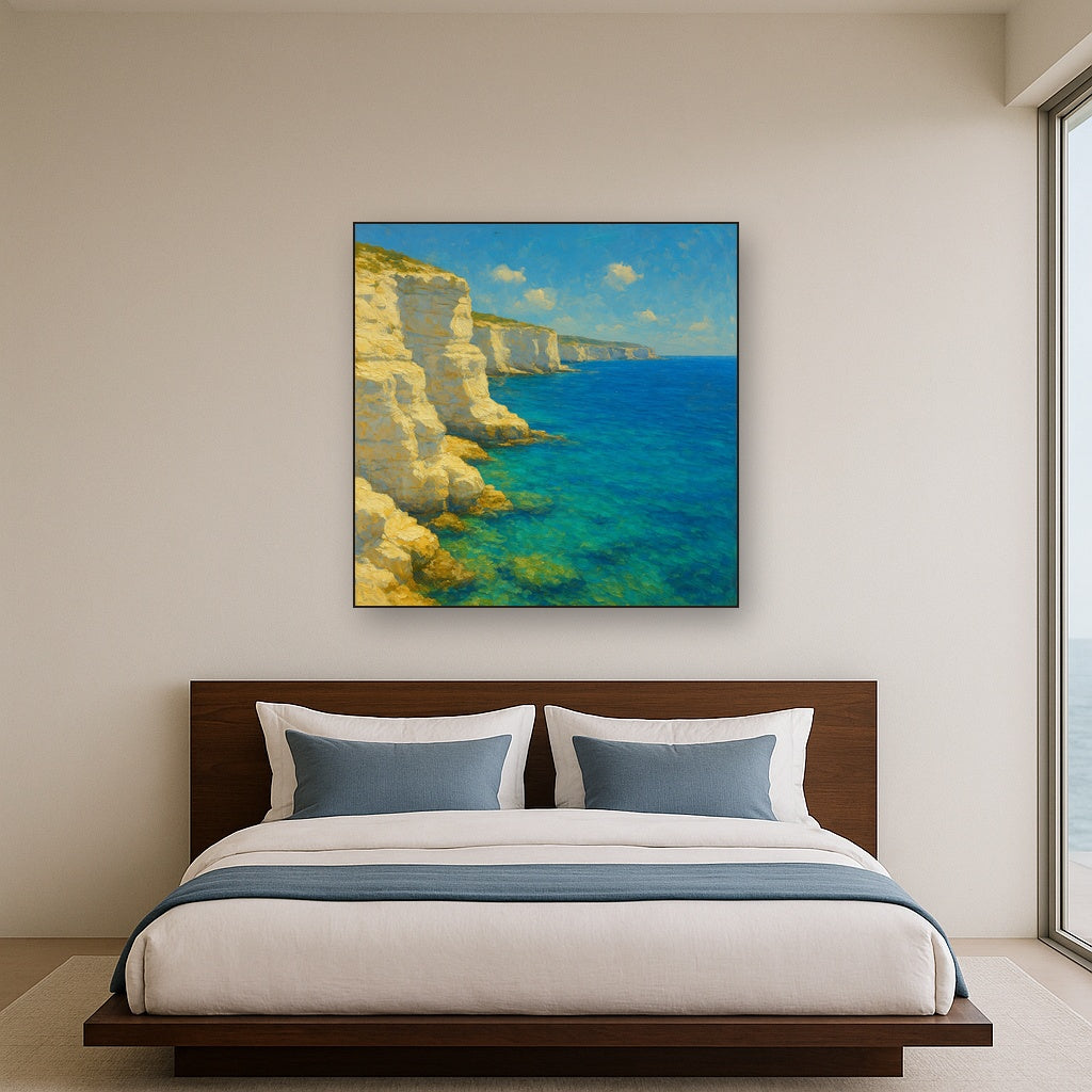Mediterranean White Cliffs & Azure Horizon No. 3 Fine Art Oil Painting - View 3