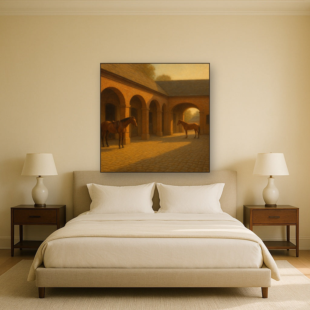 Equestrian Stable Courtyard in Late Afternoon No. 17 Oil Painting - View 3