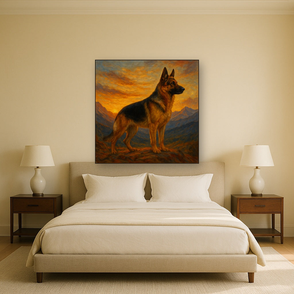 German Shepherd Standing in Alpine Sunset No. 11 Fine Art Oil Painting - View 3