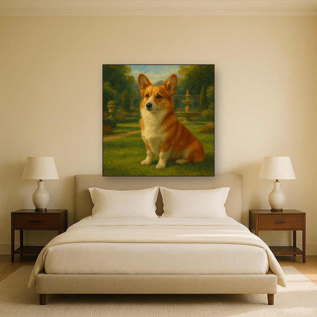 Pembroke Welsh Corgi in Royal English Garden No. 6 Fine Art Oil Painting - View 3
