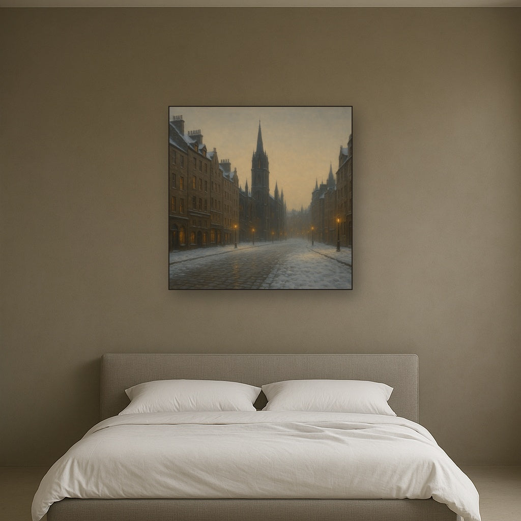 Edinburgh Old Town Royal Mile in Snow No. 11 Oil Painting - View 3