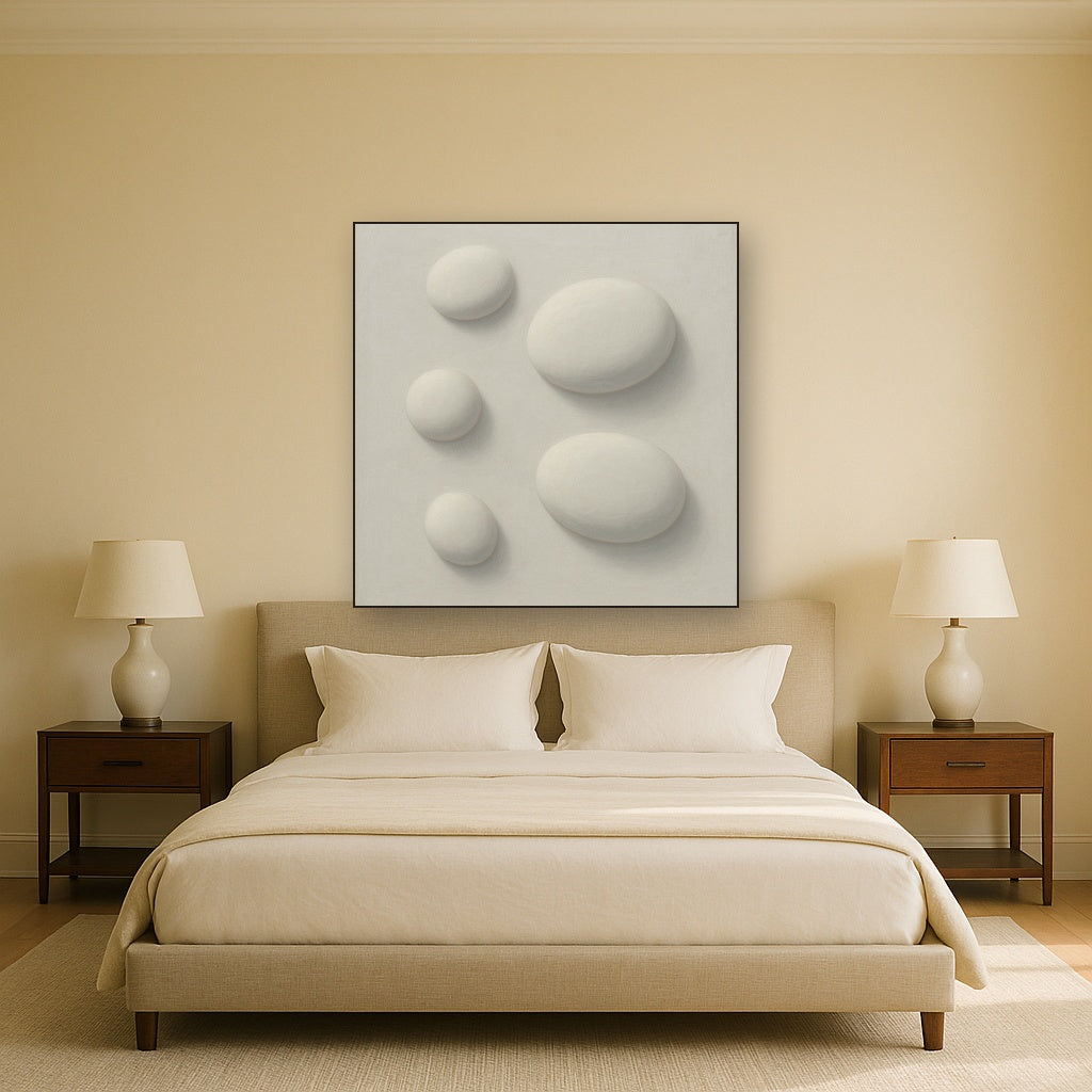 Organic Pebble Relief in White No. 6 - Modern Fine Art Oil Painting - View 3