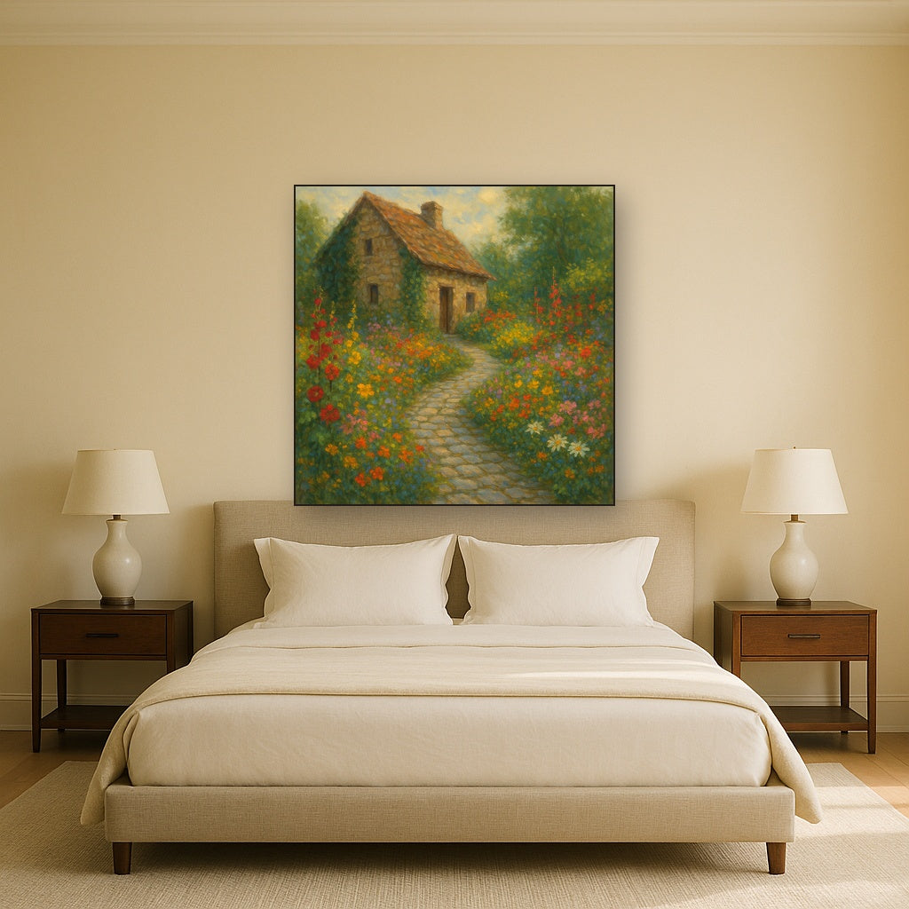 Rustic Stone Cottage Path with Wild Garden Blooms No. 6 Fine Art Oil Painting - View 3