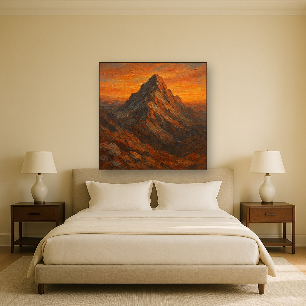 Cragged Summit Sunset Impasto Oil Painting - View 3